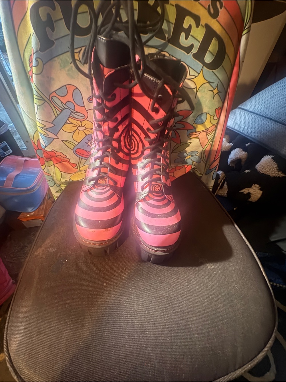Dolls Kill Pink & Black Spiral Lace-Up Combat Boots